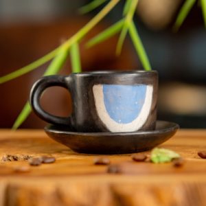 Handmade Ceramic Coffee Cups with Handle Blue:white half circle