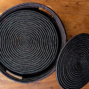 Black Raffia Tray with Table 6 mats