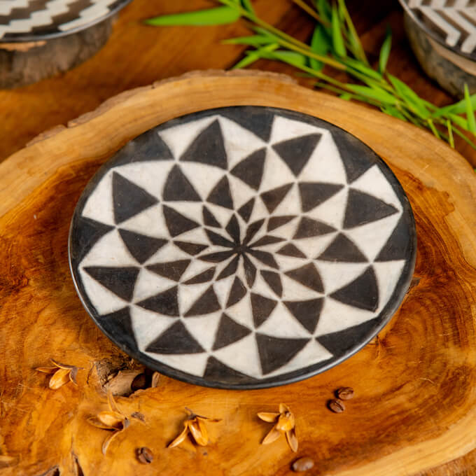 Handmade Ceramic Plates - Small -Black/White geometric design