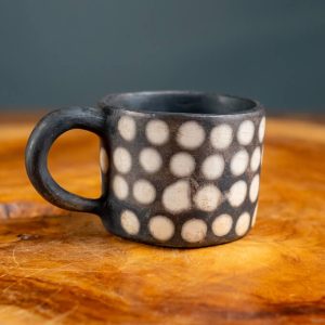 Handmade Ceramic Coffee Cups with Handle - White dotted