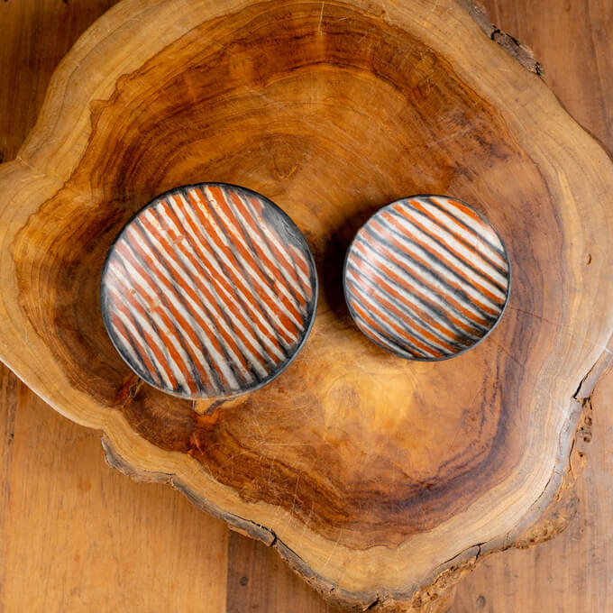 Handmade Ceramic Coffee cup Saucers - Afrotide Crafts Orange black white stripped