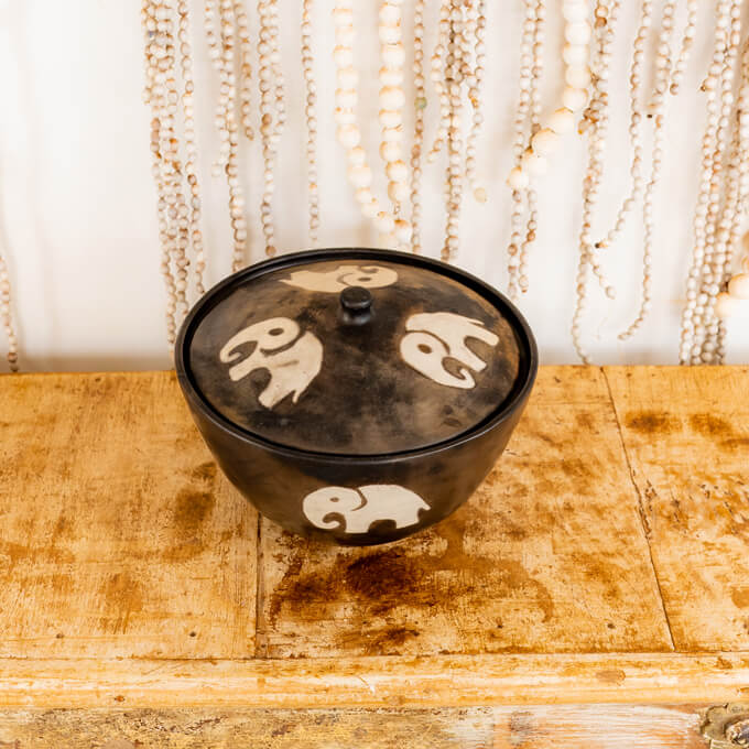 Handmade Ceramic Dish with lid Elephant design - Afrotide Crafts