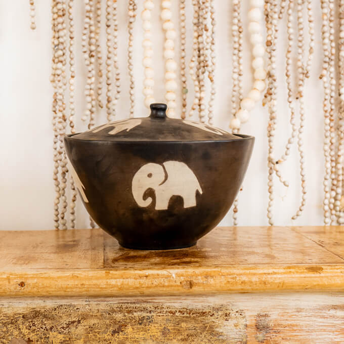 Handmade Ceramic Dish with lid Elephant design - Afrotide Crafts Handmade Ceramic Dish with lid Elephant design - Afrotide Crafts